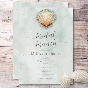 Moderne Kust Zeeschelp Aqua Bruids Brunch Kaart