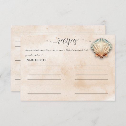 Moderne Kust Zeeschelp Zand Bruidsdouche Recept Informatiekaartje (Voorkant / Achterkant)