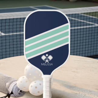 Moderne Kust Zomer Navy Mint Witte Strepen Pickleball Paddle