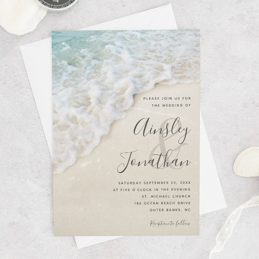 Moderne kust zomer strand bruiloft kaart