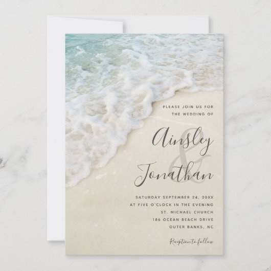 Moderne kust zomer strand bruiloft kaart (Voorkant)