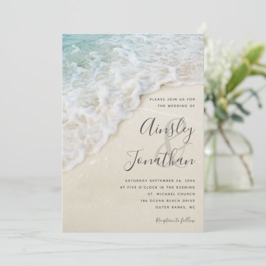 Moderne kust zomer strand bruiloft kaart (Staand voorkant)