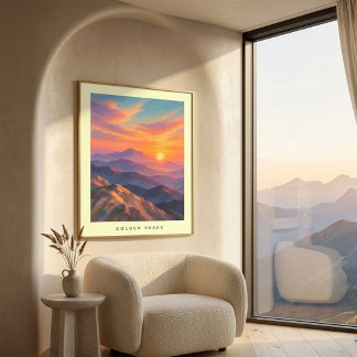 Moderne Kust Zonsondergang Berg Muur Kunst Poster