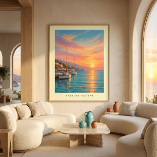 Moderne Kust Zonsondergang Zeilboot Muurkunst Poster