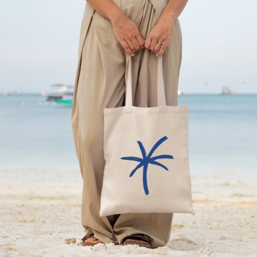 Moderne kustblauw geschilderde palmboom Canvas tas