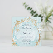 Moderne Kustkust Nautische Blauwgroen Groene Goude Kaart (Staand voorkant)