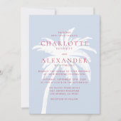 Moderne Kustpalmboom in Blauw en Roze Huwelijk Kaart (Voorkant)