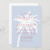 Moderne Kustpalmboom in Blauw en Roze Huwelijk Kaart (Voorkant / Achterkant)