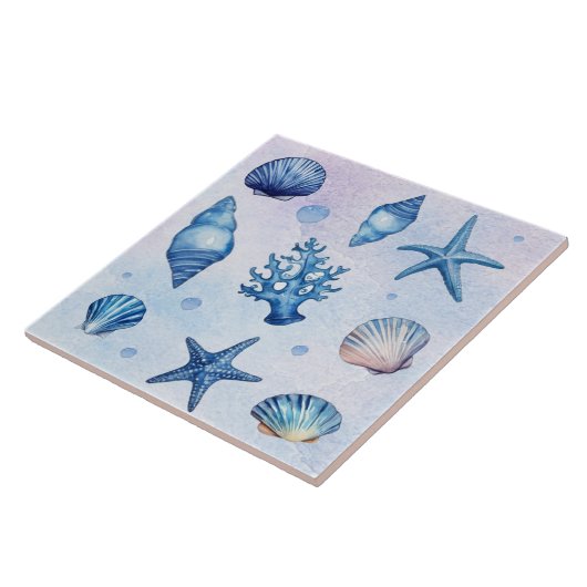 Moderne kustschelpen Patroon Treasure Ocean Tegeltje (Zijkant)