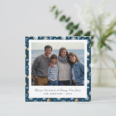 Moderne kustsneeuwvlokken, nautische elementen Fot Feestdagenkaart (Staand voorkant)