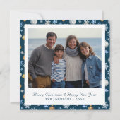 Moderne kustsneeuwvlokken, nautische elementen Fot Feestdagenkaart (Voorkant)