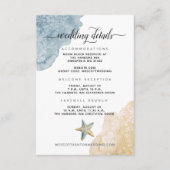 Moderne Kuststoffige Blauwe Strand Bruiloft Detail Informatiekaartje (Voorkant)