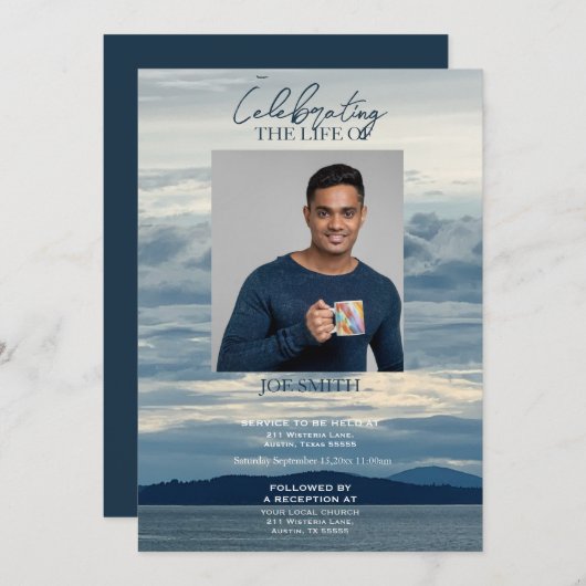 Moderne kuststrand begrafenisdienst kaart (Voorkant / Achterkant)