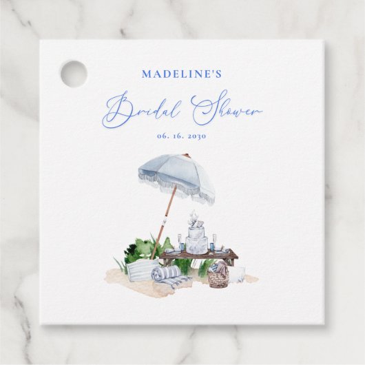 Moderne Kuststrand Picknick Bruidsdouche Bedankjes Labels (Voorkant)