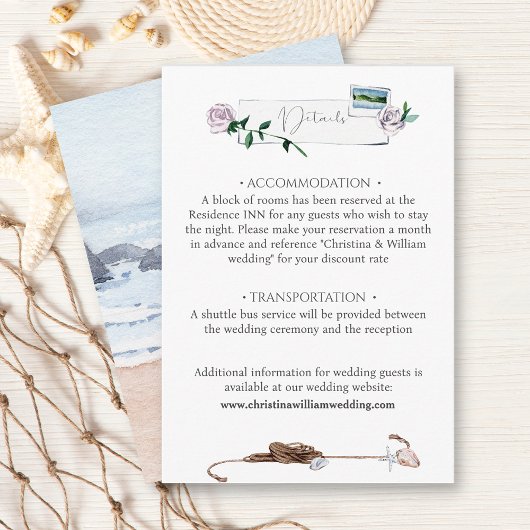 Moderne Kuststrand Waterverf Bruiloft Informatiekaartje