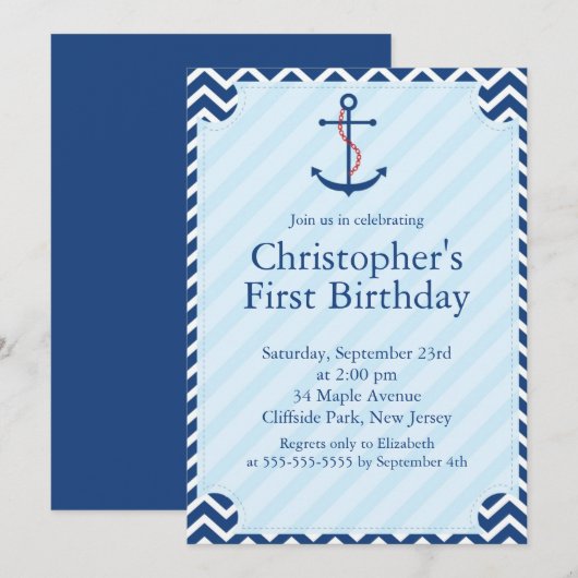 Moderne kustvaart Anchor Birthday Kaart (Voorkant / Achterkant)