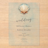 Moderne Kustzeeschelp Aqua Bruiloft Acryl Uitnodigingen (Voorkant)
