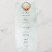 Moderne Kustzeeschelp Aqua Bruiloft Menu (Voorkant)