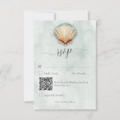 Moderne Kustzeeschelp Aqua Bruiloft QR Code RSVP Kaartje (Voorkant)