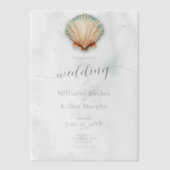 Moderne Kustzeeschelp Aqua Bruiloft Vellum Uitnodigingen (Voorkant)