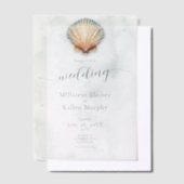 Moderne Kustzeeschelp Aqua Bruiloft Vellum Uitnodigingen (Offset)