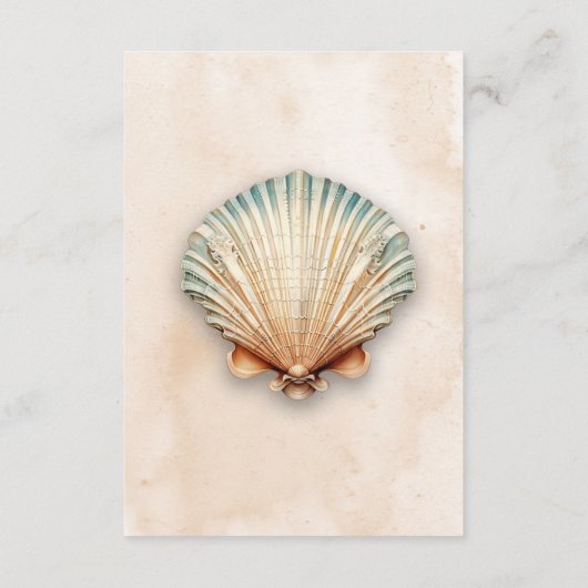 Moderne Kustzeeschelp Zand Bruiloft Details Informatiekaartje (Achterkant)