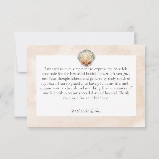 Moderne Kustzeeschelp Zandbruiloft Bedankkaart (Achterkant)