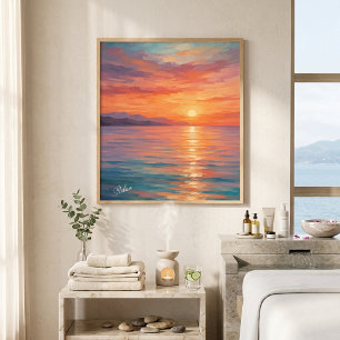Moderne Kustzonsondergang Over Zee Muur Kunst Post Poster