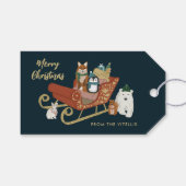 Moderne Kute Animal Friends en Slaapse Kerstmis Cadeaulabel (Voorkant (Horizontaal))