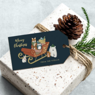 Moderne Kute Animal Friends en Slaapse Kerstmis Cadeaulabel