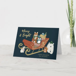 Moderne Kute Animal Friends en Slaapse Kerstmis Feestdagen Kaart