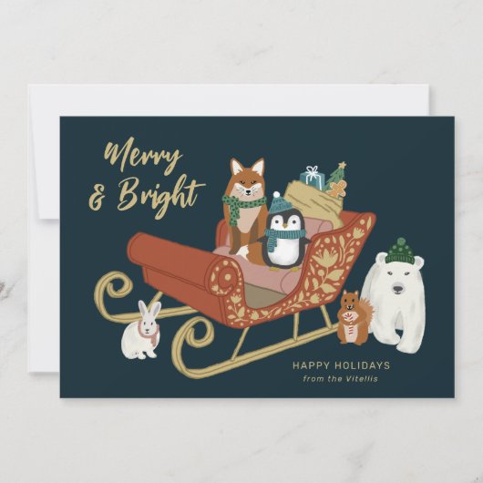 Moderne Kute Animal Friends en Slaapse Kerstmis Feestdagenkaart (Voorkant)