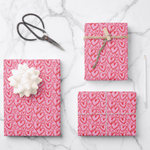 Moderne Kwast Hart Roze Rood Patroon Inpakpapier Vel
