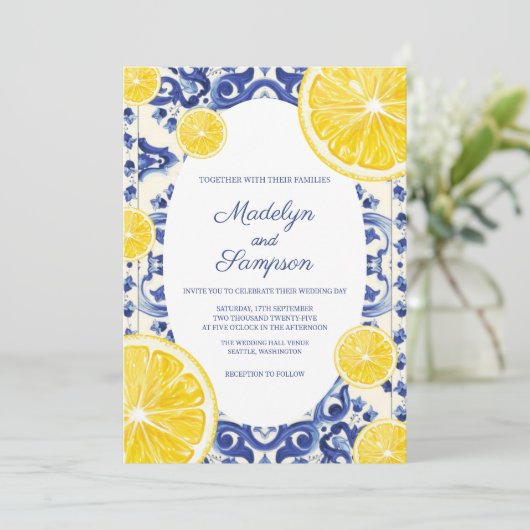 Moderne La Dolce vita Lemon bruiloft Uitnodiging (Staand voorkant)