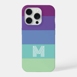 Moderne Lagune Strepen, Paars Blauw Maatwerk Monog iPhone 15 Pro Case