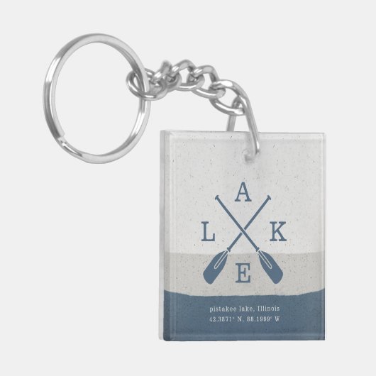 Moderne Lake House Aangepaste Coördinaten Sleutelhanger (Voorkant Links)