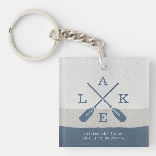 Moderne Lake House Aangepaste Coördinaten Sleutelhanger (Voorkant)