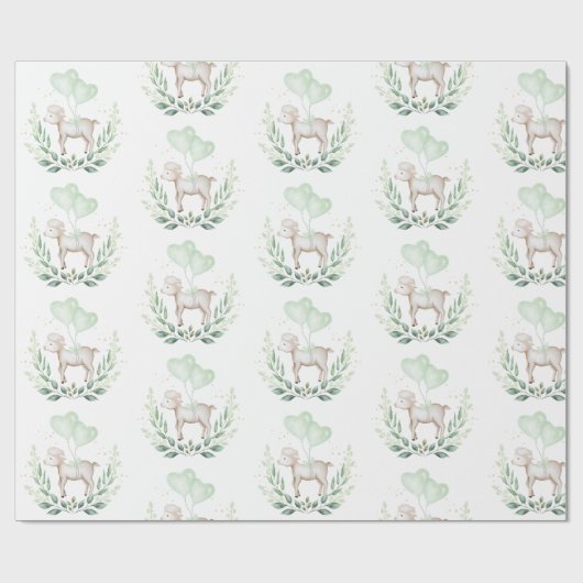 Moderne Lamb-Baby met ballon en groen Cadeaupapier (Vlak)