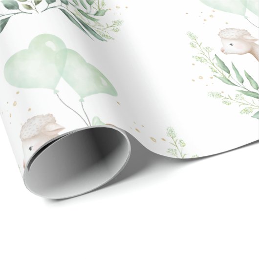Moderne Lamb-Baby met ballon en groen Cadeaupapier (Rol Hoek)