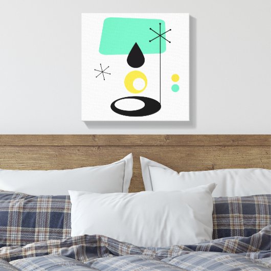 moderne lamp met blauw goud in de midden - eeuw canvas afdruk (Insitu (Slaapkamer))