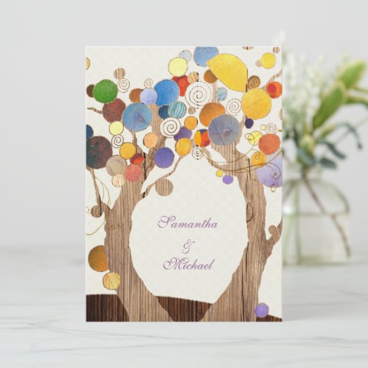 Moderne land bomen rustieke ranch bruiloft kaart (Staand voorkant)