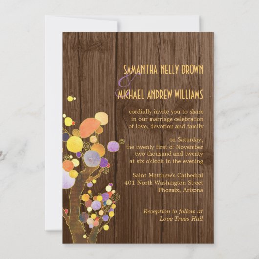 Moderne land bomen rustieke ranch bruiloft kaart (Achterkant)