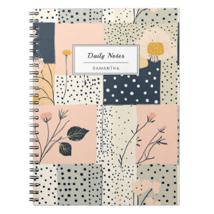 Moderne landelijke bloempatroon in roze en blauw notitieboek