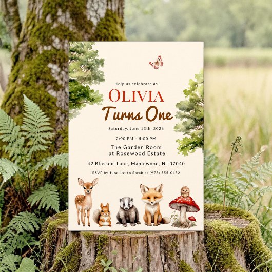 moderne Landelijke Bosdieren Baby's Eerste Verjaar Kaart