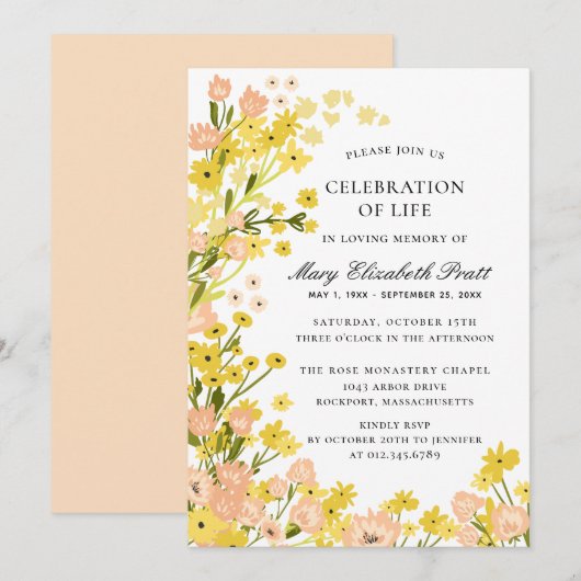 Moderne landelijke gele roze koraal kaart (Voorkant / Achterkant)