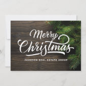 Moderne landelijke roesthout en groene olievlek feestdagenkaart (Voorkant)