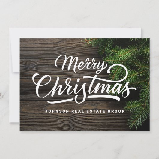 Moderne landelijke roesthout en groene olievlek feestdagenkaart (Voorkant)