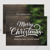 Moderne landelijke roesthout en groene olievlek feestdagenkaart (Voorkant / Achterkant)