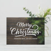 Moderne landelijke roesthout en groene olievlek feestdagenkaart (Staand voorkant)