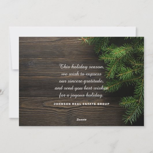 Moderne landelijke roesthout en groene olievlek feestdagenkaart (Achterkant)